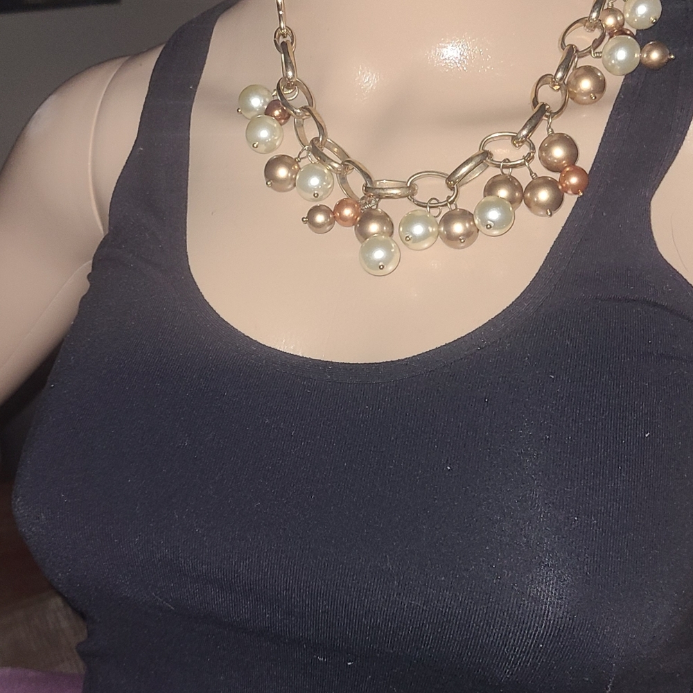 VINTAGE PEARLS! RIBBON TIED! SUPER BLING BEADED NECKLACE!